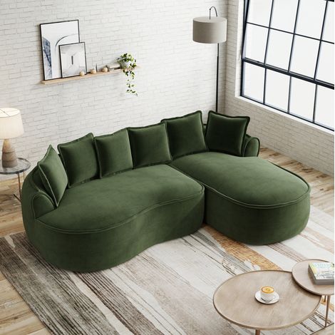 Modulares Sofa 3-Sitzer mit Kissen, tiefer Sitzfläche, ohne Montage, in Chenille grün (1/5)