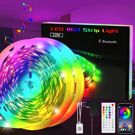 ZMH Ruban LED 20M Bande RGB - Bluetooth LED Chambre Bandeau Contrôlé par APP Lumineuse Flexible Auto-adhésif avec Télécommande Synchroniser avec