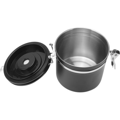 Bocal hermétique café 1.2L noir avec valve respirante, cuillère incluse, pot de conservation en acier inoxydable 304, récipient étanche pour grains de café. (1/5)