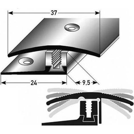 Übergangsprofil / Übergangsschiene Laminat "Perth", Höhe 7 x17 mm, 37 mm breit, 3-teilig, Edelstahl, gebohrt, Flex-900 (1/2)
