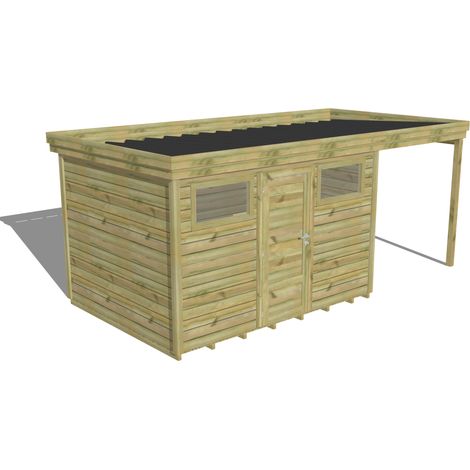 ABRI DE JARDIN bois Pin autoclave 27mm - 5,44x2,64m / 14,4m2 - Bac acier - Plancher bois (1/5)