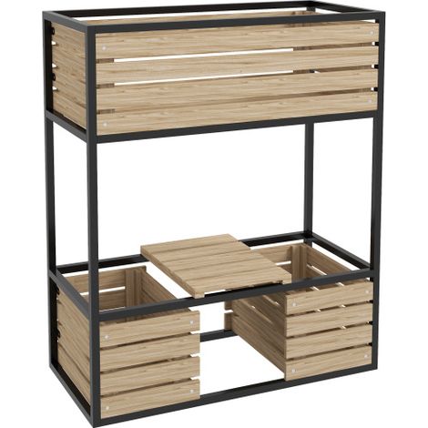 Carré Potager Surélevé Bois 2 Niveaux avec Étagère et Feutre Géotextile Bac à Fleurs Grand Lit de Jardin pour Légumes Herbes Aromatiques Balcon Terrasse Marron Clair 83x39x100 cm