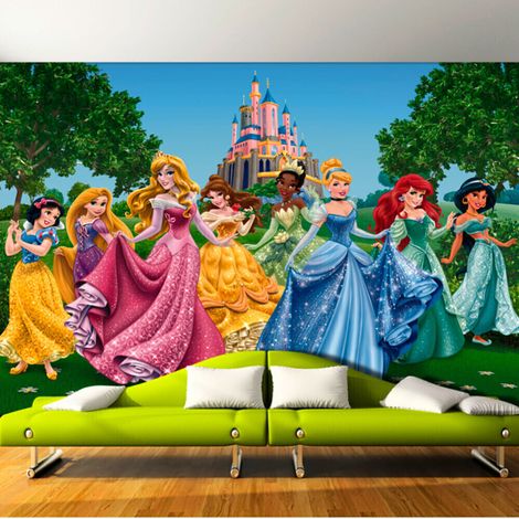 Papier peint Château et princesses Disney 360x254 cm – Décoration murale enfant – Facile à poser – Impression haute qualité – Ag Design