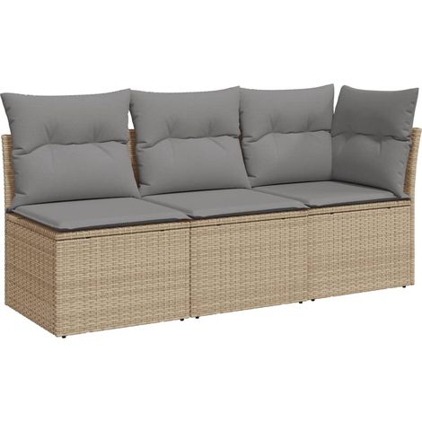 Canapé de jardin avec coussins 3 places beige résine tressée vidaXL