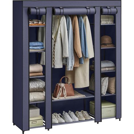 Songmics – Penderie en tissu avec housse – 45 x 150 x 175 cm – 12 compartiments – Cadre en métal – Tissu hydrofuge bleu foncé (1/5)