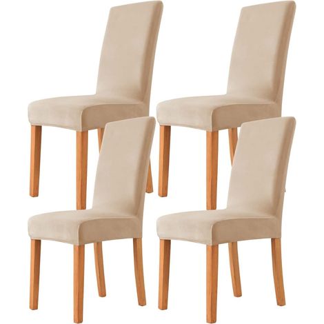 Housse de chaise en velours extensible 4 pièces, universelle, pour cuisine, salon, douce et confortable, couleur camel