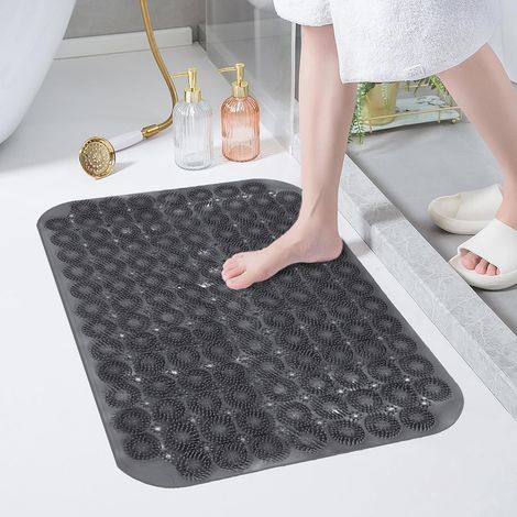 Tappetino doccia antiscivolo 40 x 60 cm, rotondo, in PVC, con fori di drenaggio e ventose, senza BPA e lattice, lavabile in lavatrice.