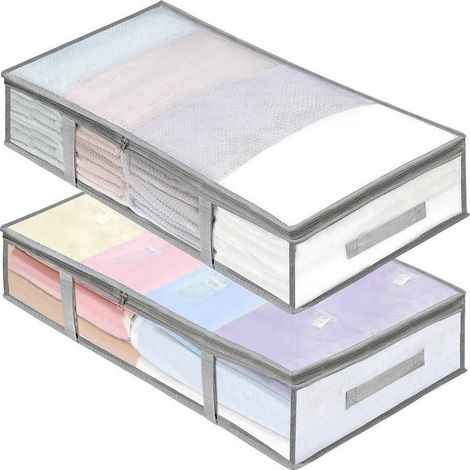 Sac de rangement gris transparent sous le lit, 2 pièces, pour chambre à coucher, pliable, 81x45x15CM, étanche à l'humidité et à la poussière (1/5)