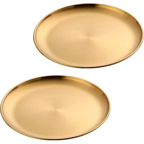 Bacs de rangement ronds dorés - Plateau décoratif - Lot de 2 - Acier inoxydable (1/5)