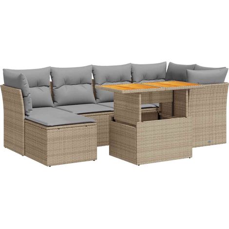 Salon de jardin avec coussins 7 pcs Mobilier de jardin beige résine tressée (1/5)