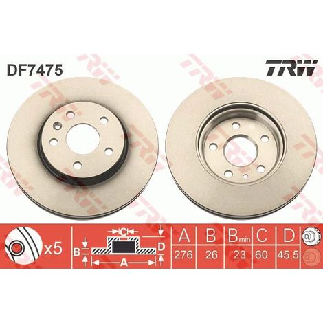 DISQUE DE FREIN AVANT DF7475 TRW