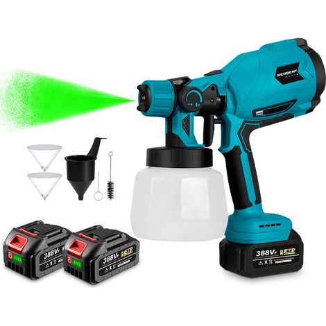 Akku-Farbspritzpistole, 1200-ml-Behälter für Wände, Zäune, Heimwerken und Zuhause – mit 2 Batterie