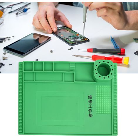 Tapis de table en silicone haute température S-190, 40 cm x 30 cm, pour réparation électronique, résistant à la chaleur et antistatique, vert. (1/5)
