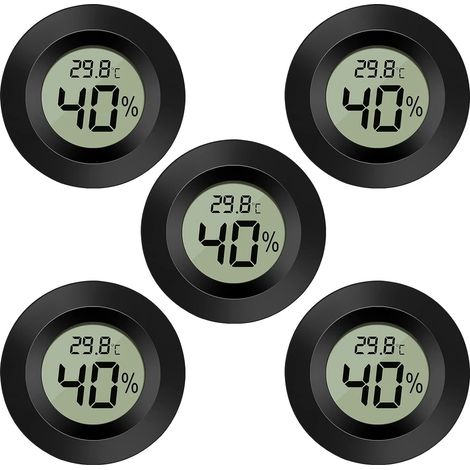 Lot de 5 hygromètres-thermomètres numériques LCD, pour intérieur et extérieur, compatibles avec humidificateurs, déshumidificateurs, serres, caves et chambres de bébé. (1/5)