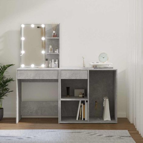 vidaXL Tocador con LED y armario madera contrachapada gris hormigón (1/5)