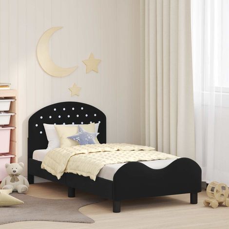 Kinderbettgestell mit Kopfteil Schwarz 80 x 160 cm Samt