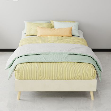 letto 90x200 base bassa moderno velluto beige HAVRYA (1/5)