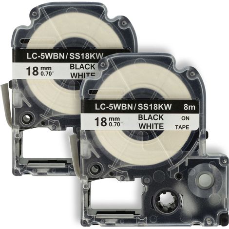 vhbw 2x Label Tape Replacement for Epson SS18KW, LC-5WBN for Label Printer 8m x 18 mm, Black on White (1/4)