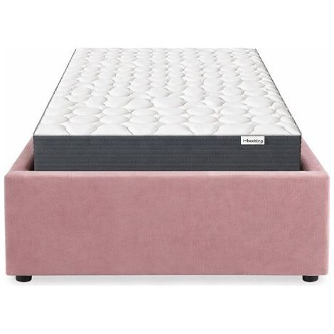 Ensemble Lit coffre adulte 90x190cm en velours rose avec sommier - Handy + Matelas mémoire de forme - Memo HR (1/5)