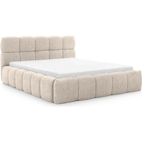 ELISE - Lit coffre tissu bouclette 160x200cm - Beige