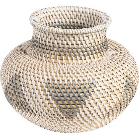 Jarrón de ratán blanco gris natural beige 22 cm hecho a mano flores Asahan