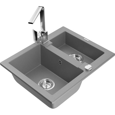 Mexen Carlos lavello in granito 1,5 vasche con rubinetto da cucina Rita, grigio - 6518-71-670300-00 (1/5)
