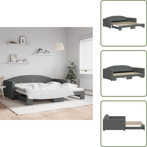 The Living Store Tagesbett Ausziehbar Dunkelgrau 100x200 cm Stoff - 2-in-1-Tagesbett