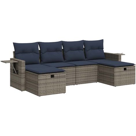 Maison Exclusive - 6-tlg. Garten-Sofagarnitur mit Kissen Grau Pol