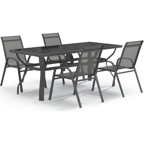 Maison Exclusive - 5-tlg. Garten-Essgruppe Grau und Schwarz