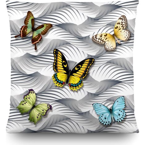 Coussin déco - Papillons multicolores - 45x45 cm (1/5)