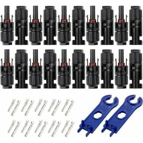 10 Paires MC4 Connecteur Mâle/Femelle pour Systèmes Photovoltaïques de Câble de Panneau Solaire, Panneaux Solaires Cable Accessoires, Imperméable - Noir (1/4)