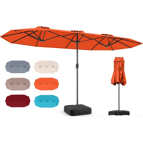 Parasol Double de Jardin 396x201 CM, Parasol Extra Large avec Manivelle et Socle Robuste, Parasol Jumeau pour Cour, Patio, Terrasse, Orange (1/5)