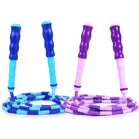 Corde à Sauter Enfants - Cordage Nylon Tressé - Perles TPU Segmentées 2,5 cm - Réglable par Nœuds - Pour École Maison Extérieur - 2 Pièces (1/5)