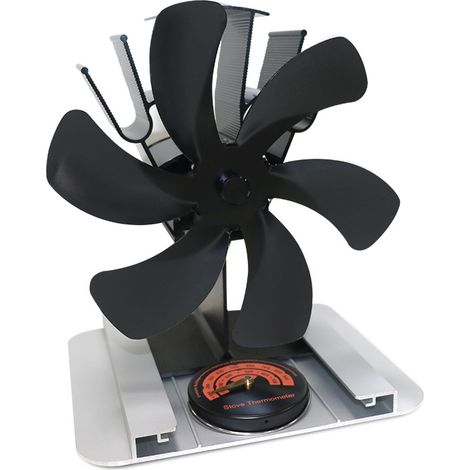 Ventilador para estufa de leña, 6 aspas con termómetro, silencioso - Ventilador para chimenea accionado por calor - Para estufas de leña/chimenea/gas/troncos