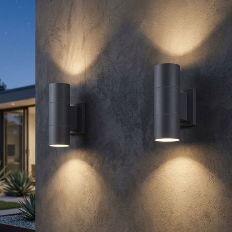 2x Wandleuchte Wandlampe Außenleuchte Gartenleuchte Up Down Anthrazit Glas IP44 (1/5)