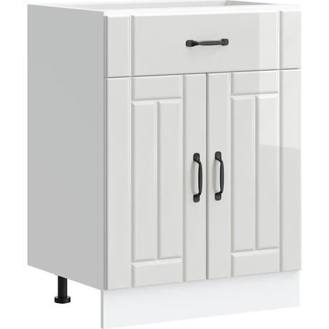Mobile da cucina moderno con pratico spazio contenitivo 60 x 46 x 81,5 cm realizzato in legno composito bianco lucido 020050084