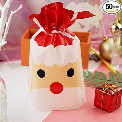 50 bolsas de regalo navideñas para dulces, bolsas de plástico con cordón, bolsas navideñas para dulces, bolsas para refrigerios de cumpleaños, regalos de boda, recuerdos de fiesta, bolsas navideñas (c