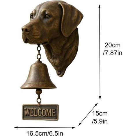 Sonnette murale vintage pour chien en résine - Décoration pour porche, porte d'entrée ou jardin - Modèle Labrador Retriever (1/3)
