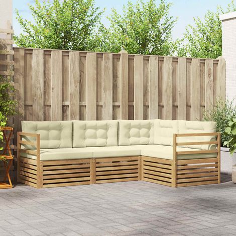 vidaXL Outdoor-Sofagarnitur 4 Stk. Weiß und Creme Polyester (1/5)