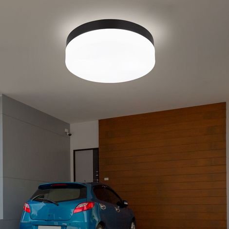 Plafoniera, luce da esterno, lampada da giardino, plafoniera, lampada da bagno, vetro alluminio, nero opalino, 2 lampadine, paraspruzzi, H 6,5 cm