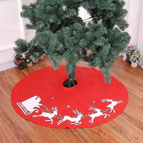 Tapis de sapin de Noël avec Père Noël et rennes pour décoration de fête de Noël, 100 cm (1/4)
