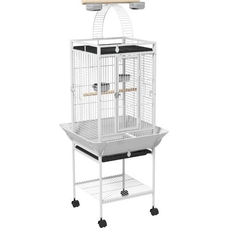 Voliera per pappagalli in acciaio bianca con 3 porte e ruote, 62,5 x 62,5 x 156 cm (1/3)