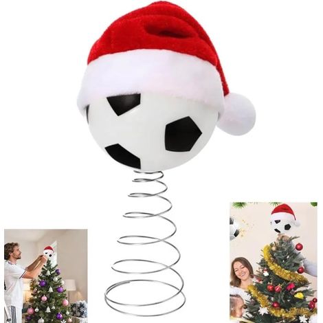 POINTE DE SAPIN Décoration de Sommet de Sapin de Noël - Football avec Chapeau De Père Noël Ornement De Sapin ,pour Extérieur Hiver (1/5)