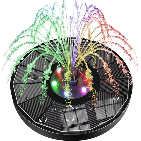 Fontaine Solaire, Solaire Flottant Extérieur Fontaine 3.5W Pompe Bassin Solaire avec 8 Buses, LEDs Colorées et 2200mAh Batterie, pour Bain d'oiseaux Étang Patio Fontaine Décoration de Jardin