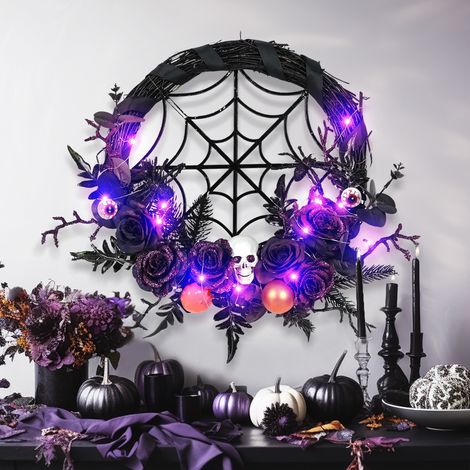 Couronne décorative d'Halloween anneau de vigne d'horreur fournitures décoration suspension porte d'entrée toile d'araignée 4539CM (1/5)