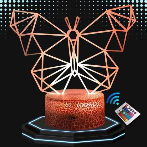 Lampe de chevet 3D led Papillon Hologramme, Veilleuse changement de couleurs 16, Lampe tactile bureau et chambre Enfant, ambiance (1/4)