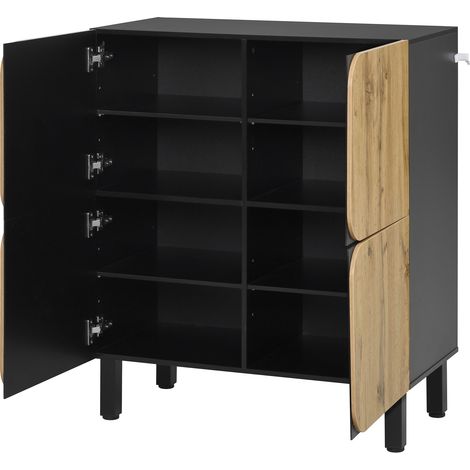 ELVMI Mobile scarpiera con 4 Ante e Ripiani Regolabili, Chiusura Ammortizzata, per Ingresso, in MDF, 80 × 38.5 × 95 cm, Nero e Naturale (1/4)