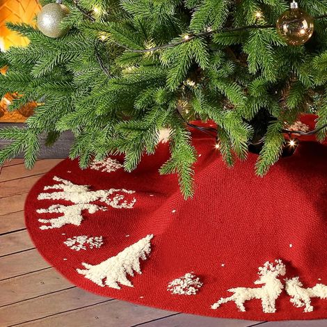 Tapis de sapin de Noël rouge 122 cm 48 pouces Grand tapis de sapin de Noël (1/5)