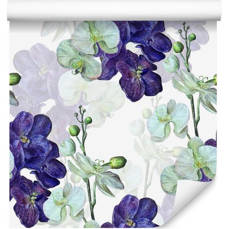 Papel pintado con motivos de orquídeas para salón y dormitorio, 50x1000 cm. (1/5)