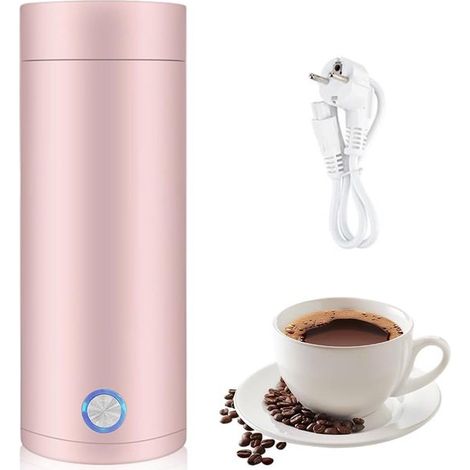 Mini bollitore portatile da 400 ml in acciaio inox per auto, campeggio e viaggi, colore rosa (1/5)
